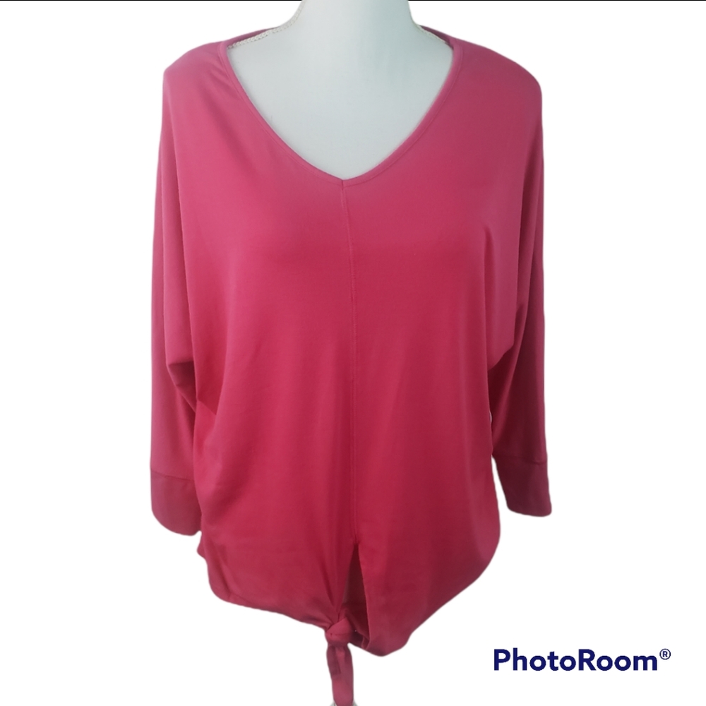 Zac & Rachel Pink Dolman Sleeve Front Tie Top Women's Medium V Neck Blouse